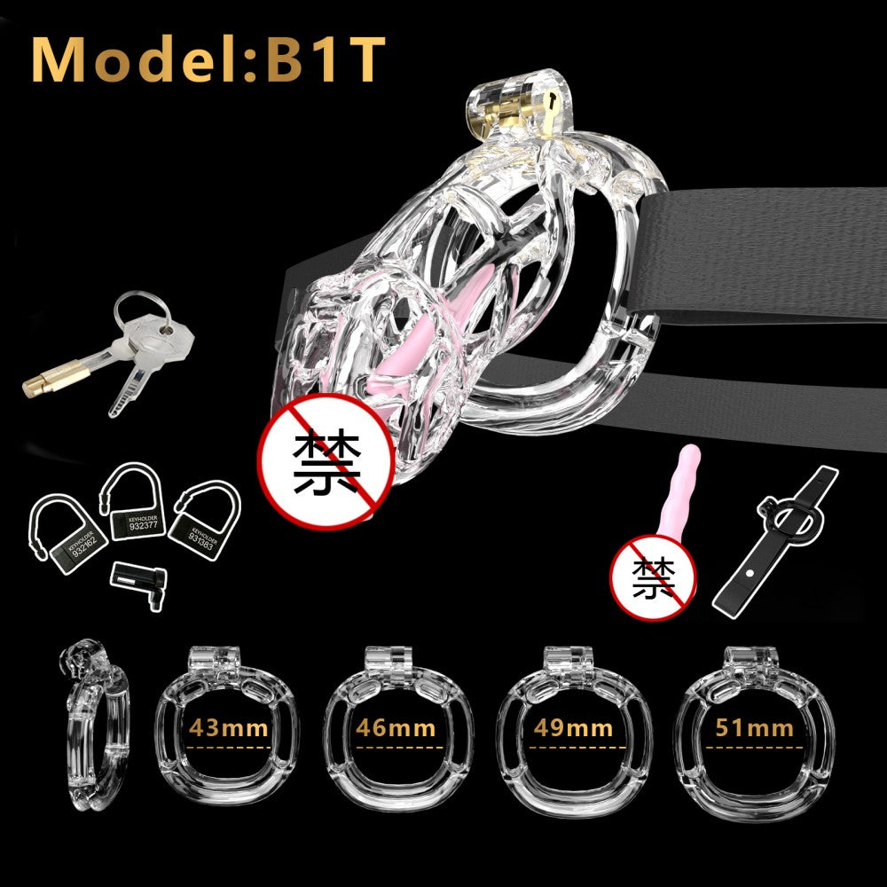3D Printed Male Chastity Cage with Lock & 5 Rings – Resin Virginity Device with Strap for Men