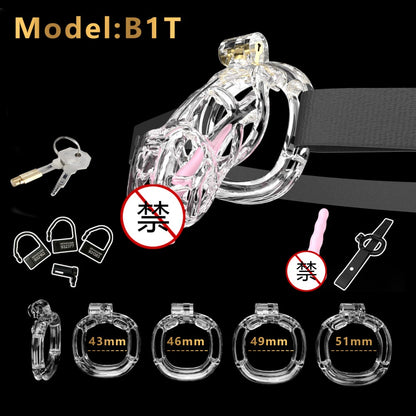 3D Printed Male Chastity Cage with Lock & 5 Rings – Resin Virginity Device with Strap for Men