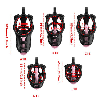 3D Printed Male Chastity Cage with Lock & 5 Rings – Resin Virginity Device with Strap for Men