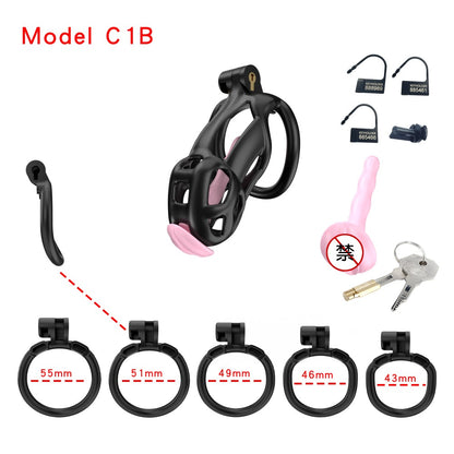 3D Printed Male Chastity Cage with Lock & 5 Rings – Resin Virginity Device for Men