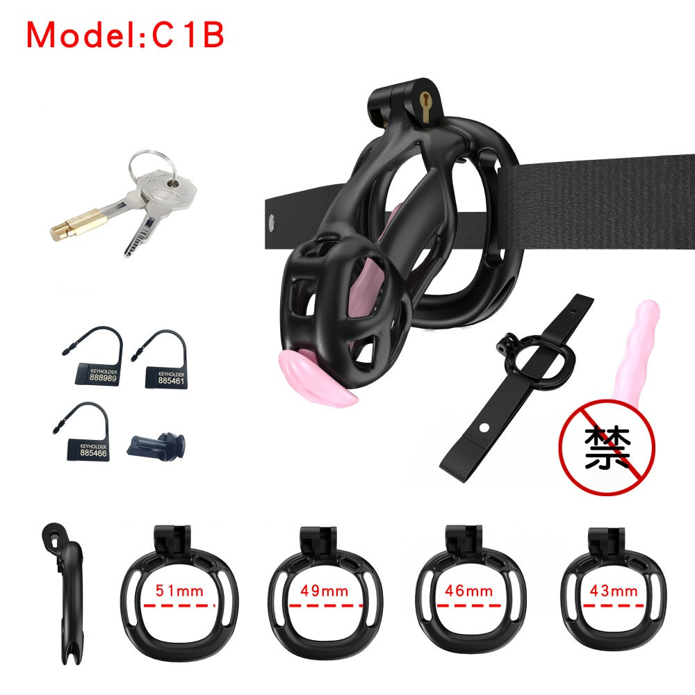 3D Printed Male Chastity Cage with Lock & 5 Rings – Resin Virginity Device with Strap for Men