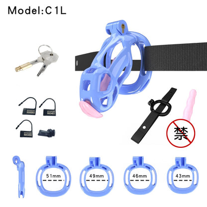 3D Printed Male Chastity Cage with Lock & 5 Rings – Resin Virginity Device with Strap for Men