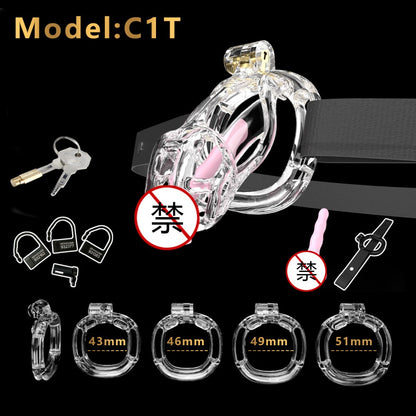 3D Printed Male Chastity Cage with Lock & 5 Rings – Resin Virginity Device with Strap for Men
