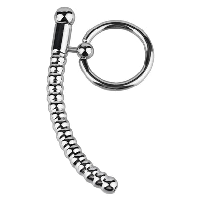 Spiral Textured Prince Albert Wand - 304 Steel Urethral Sound with Ring