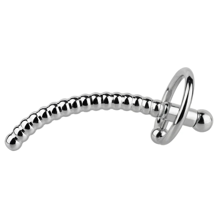 Spiral Textured Prince Albert Wand - 304 Steel Urethral Sound with Ring