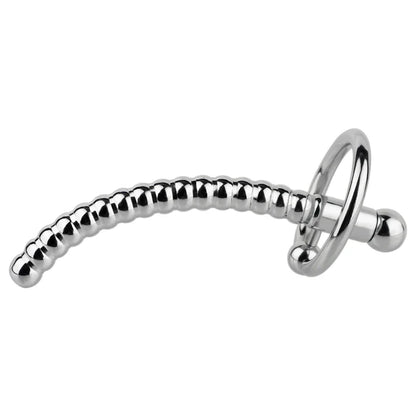 Spiral Textured Prince Albert Wand - 304 Steel Urethral Sound with Ring