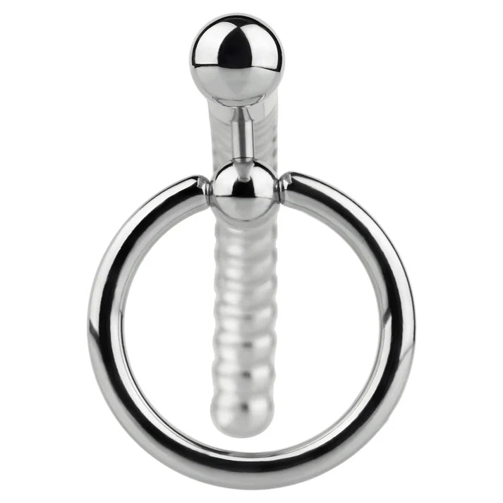 Spiral Textured Prince Albert Wand - 304 Steel Urethral Sound with Ring