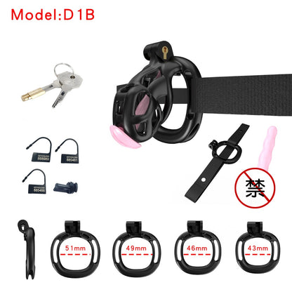 3D Printed Male Chastity Cage with Lock & 5 Rings – Resin Virginity Device with Strap for Men
