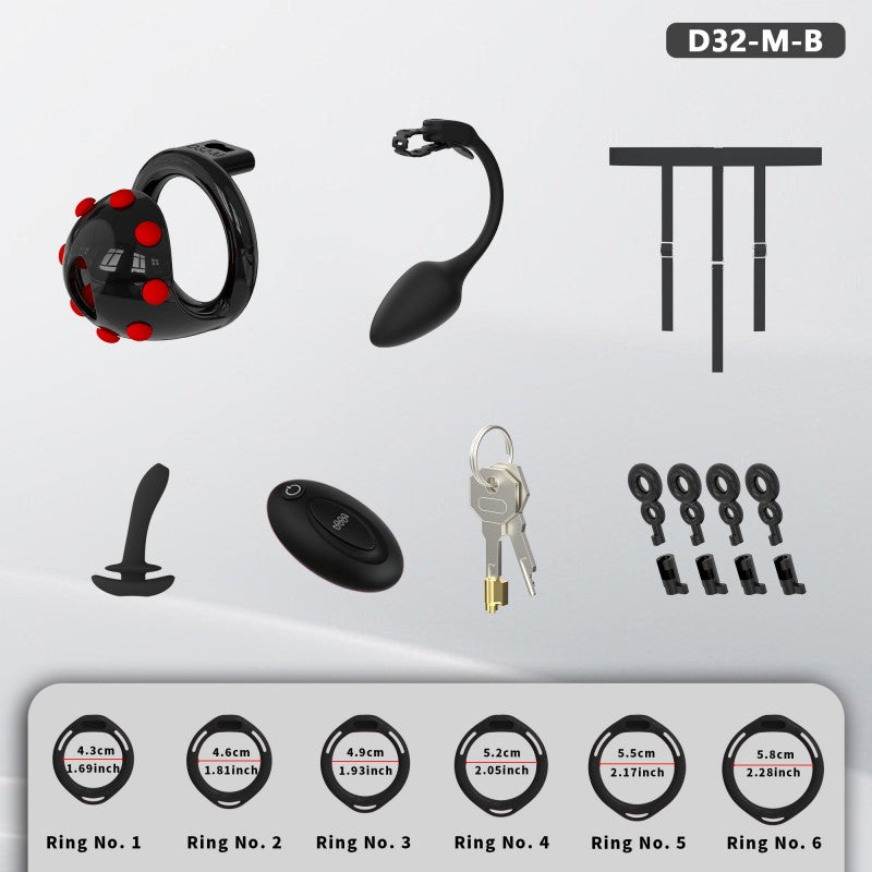 Adjustable Chastity Cage with Removable Silicone Studs | Remote Plug Compatible Locking Device
