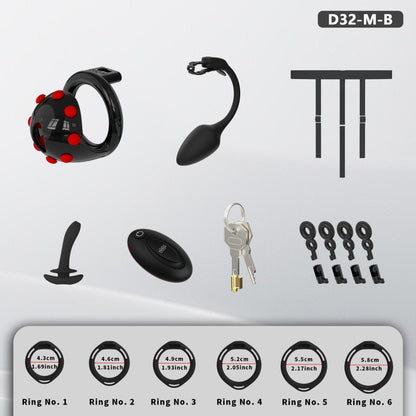 Adjustable Chastity Cage with Removable Silicone Studs | Remote Plug Compatible Locking Device