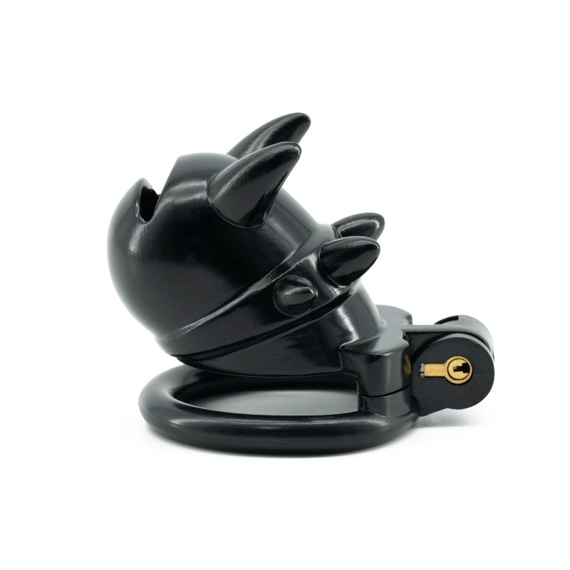 Leichter Keuschheitskäfig aus Harz mit Dämonenstacheln – Verstecktes Schloss, 4 Ringe, ultimative Kontrolle über die Dunkelheit