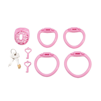 Miss  Heart Lattice Ring Lock – Cute Heart Openwork Chastity Ring (Pink / Black)