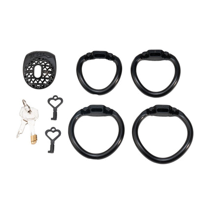 Miss  Heart Lattice Ring Lock – Cute Heart Openwork Chastity Ring (Pink / Black)