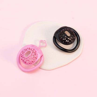 Miss  Heart Lattice Ring Lock – Cute Heart Openwork Chastity Ring (Pink / Black)