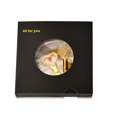 Herzförmiger Keuschheitsschlüsselanhänger mit Strasssteinen – Tragbare Schloss-Schlüsselkette 