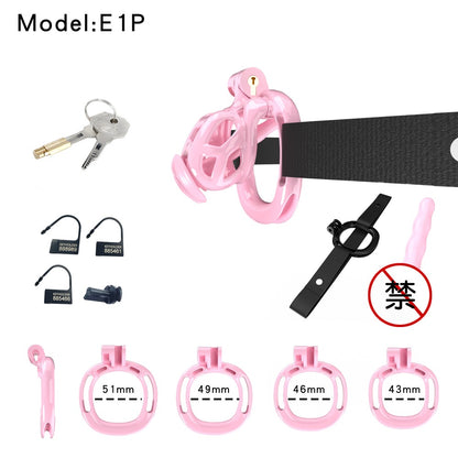 3D Printed Male Chastity Cage with Lock & 5 Rings – Resin Virginity Device with Strap for Men