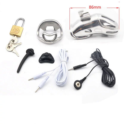 Electric Shock Male Chastity Cage 1.0 – Small Size Stainless Steel Edition