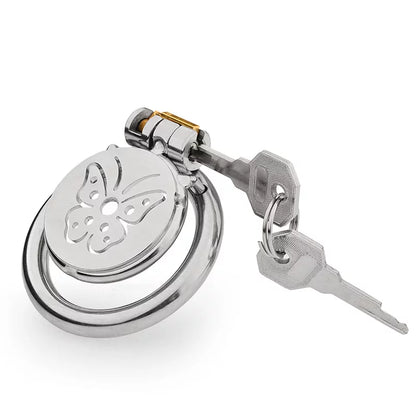 JAULA DE CASTIDAD PLANA DE METAL CON MARIPOSA 