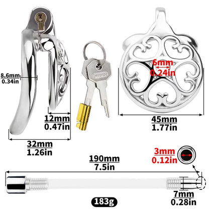 Metal Flat Chastity Cage for Men with Heart Detailing