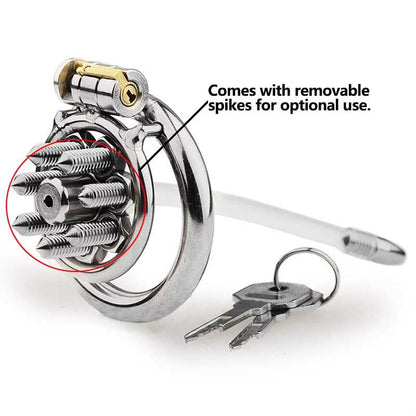 CATÉTER DE METAL CON PINCHOS PARA JAULA DE CASTIDAD PLANA