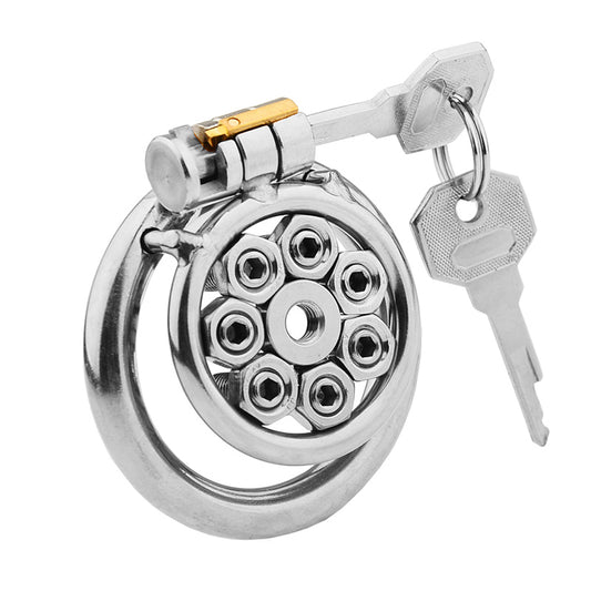 FLAT CHASTITY CAGE SPIKED METAL CATHETER