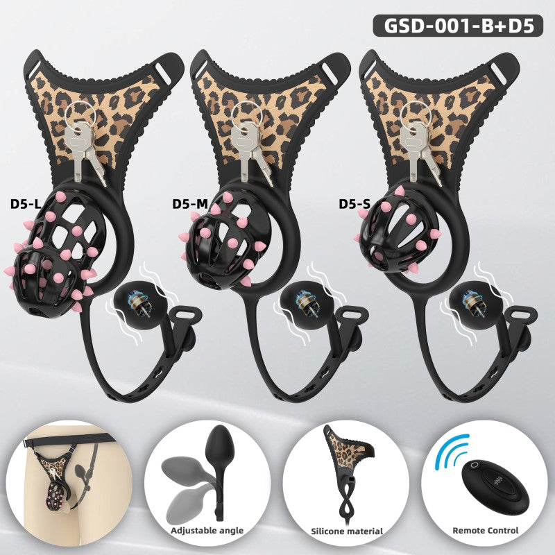 Spiked Chastity Cage Harness Set with Remote Vibrating Anal Plug
