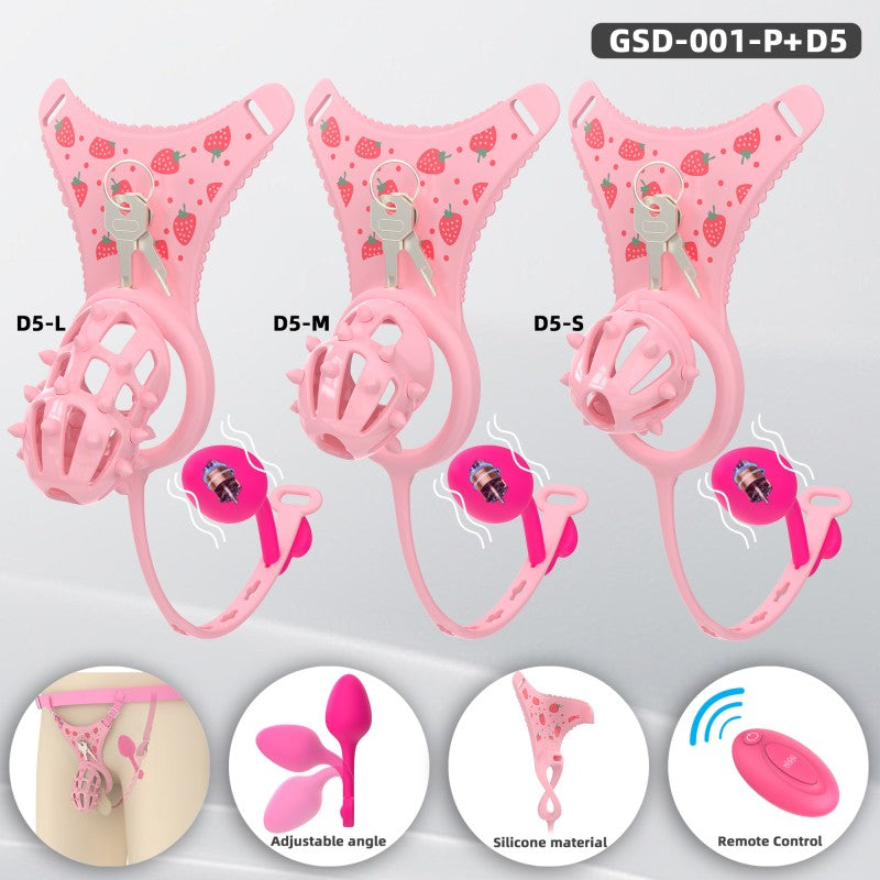 Spiked Chastity Cage Harness Set with Remote Vibrating Anal Plug