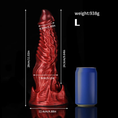 Ghostly Crimson Fantasy Dildo – Textured Spiral Silicone Toy with Weighted Base