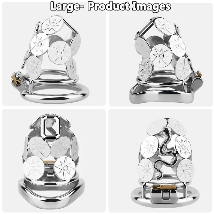 Solar Serpent Stainless Steel Chastity Cage – Coiled Snake Design
