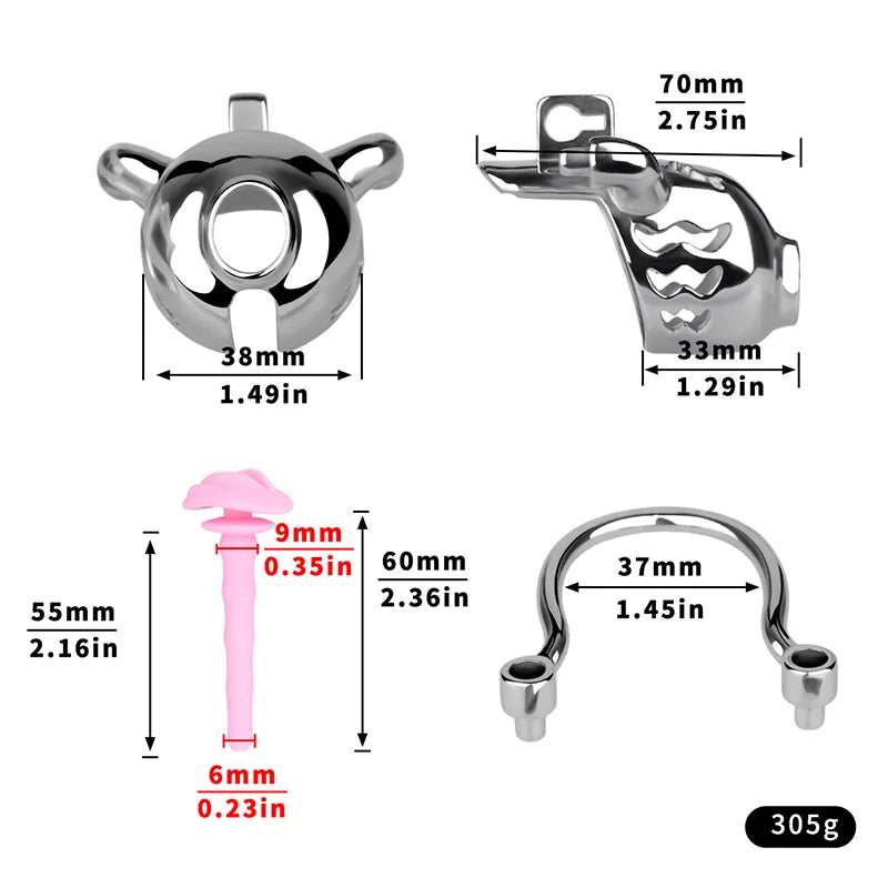 Stainless Steel Chastity Cage with Anti-Slip Ring and Silicone Catheter – Secure, Durable & Comfortable Fit