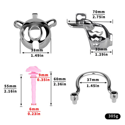 Stainless Steel Chastity Cage with Anti-Slip Ring and Silicone Catheter – Secure, Durable & Comfortable Fit