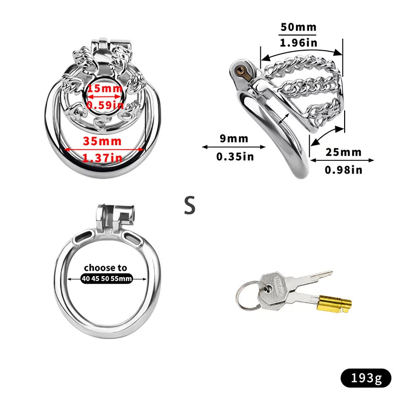 Male Chastity Metal Cock Cage– Slim Chain Version