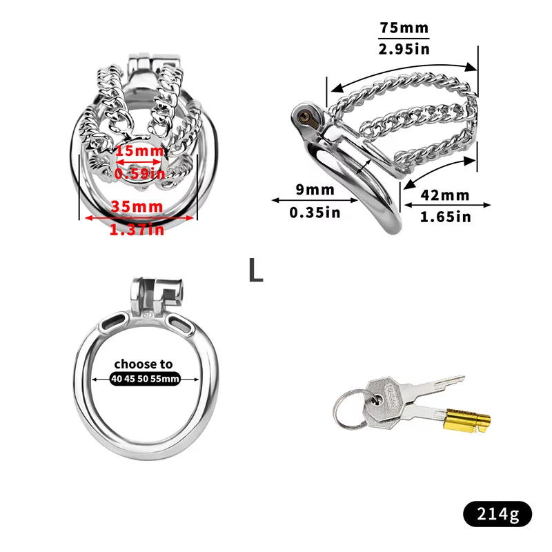Male Chastity Metal Cock Cage– Slim Chain Version