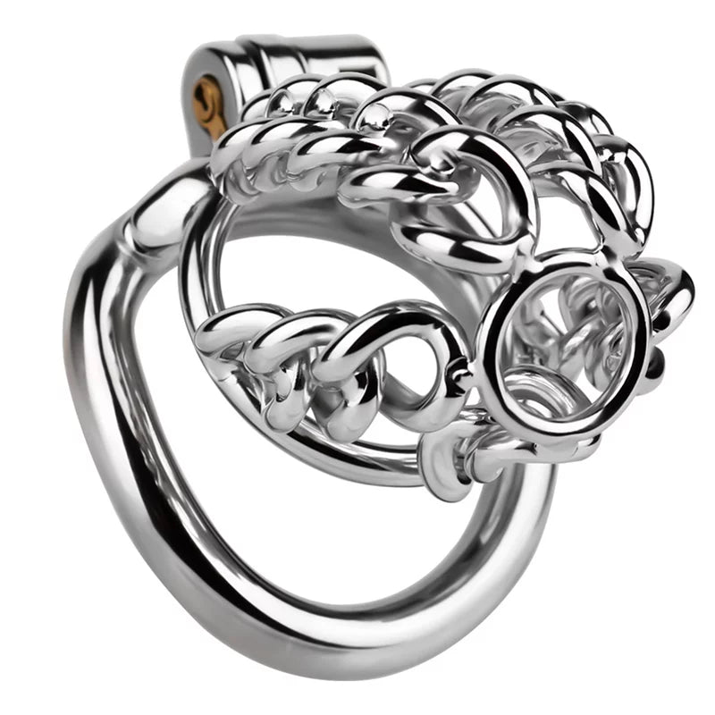 Male Chastity Metal Cock Cage with Thickened Design and Fixed Chain Lock