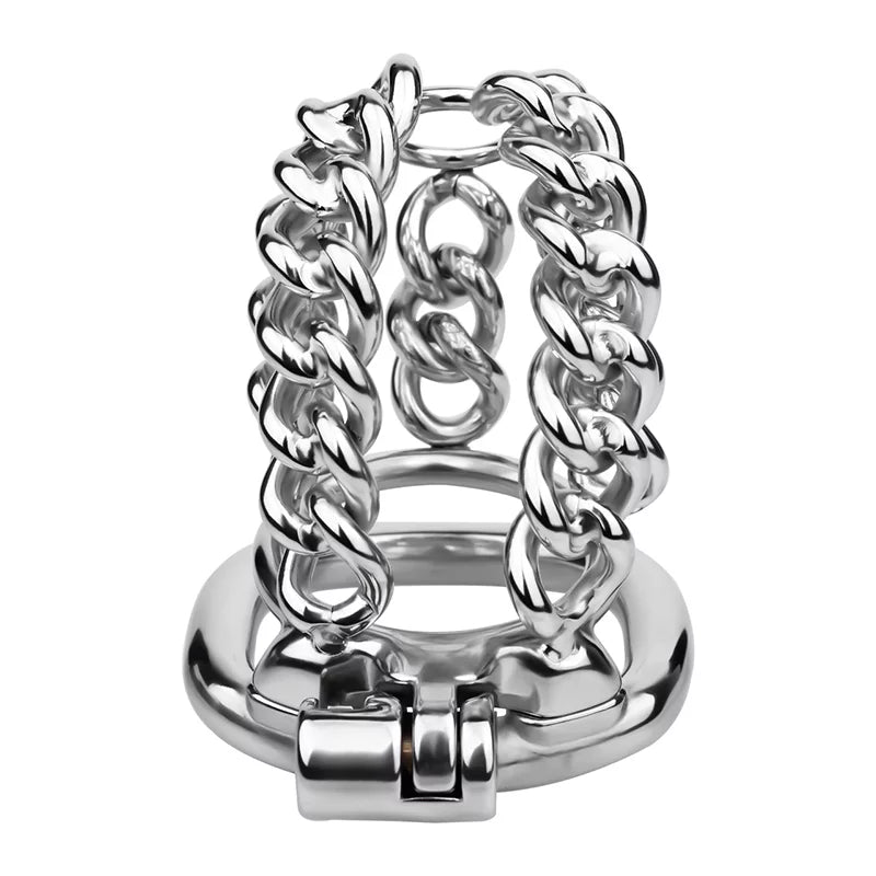 Male Chastity Metal Cock Cage with Thickened Design and Fixed Chain Lock