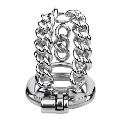 Male Chastity Metal Cock Cage with Thickened Design and Fixed Chain Lock