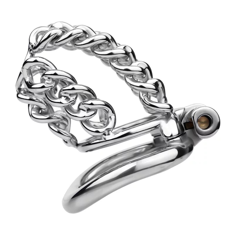 Male Chastity Metal Cock Cage with Thickened Design and Fixed Chain Lock