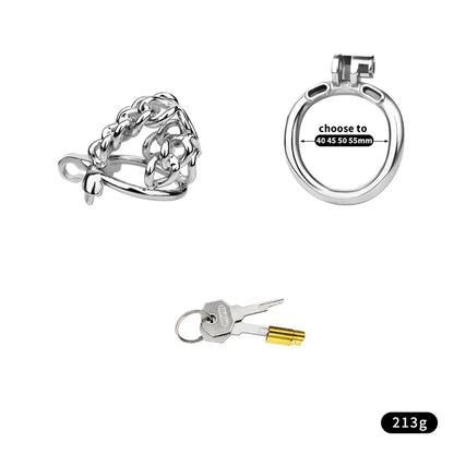 Male Chastity Metal Cock Cage with Thickened Design and Fixed Chain Lock