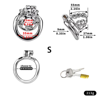 Male Chastity Metal Cock Cage with Thickened Design and Fixed Chain Lock