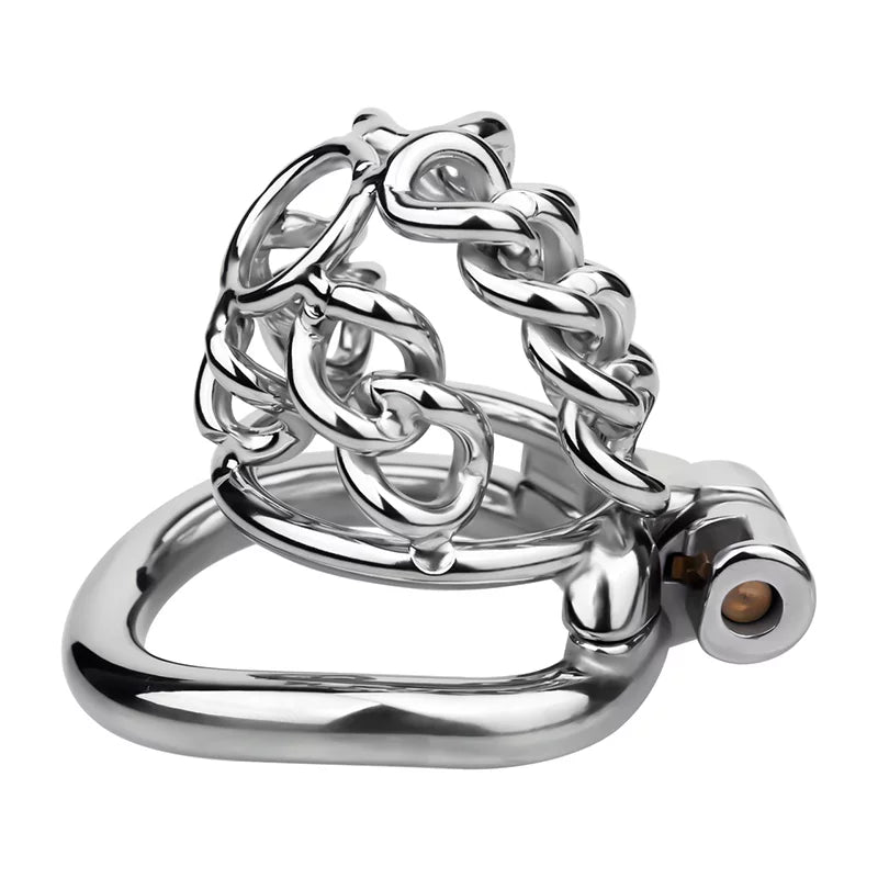 Male Chastity Metal Cock Cage with Thickened Design and Fixed Chain Lock
