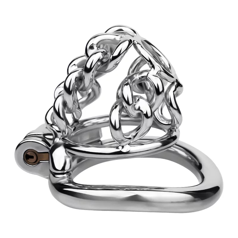 Male Chastity Metal Cock Cage with Thickened Design and Fixed Chain Lock