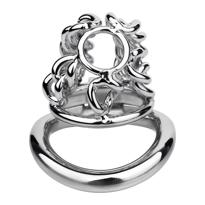 Male Chastity Metal Cock Cage with Thickened Design and Fixed Chain Lock