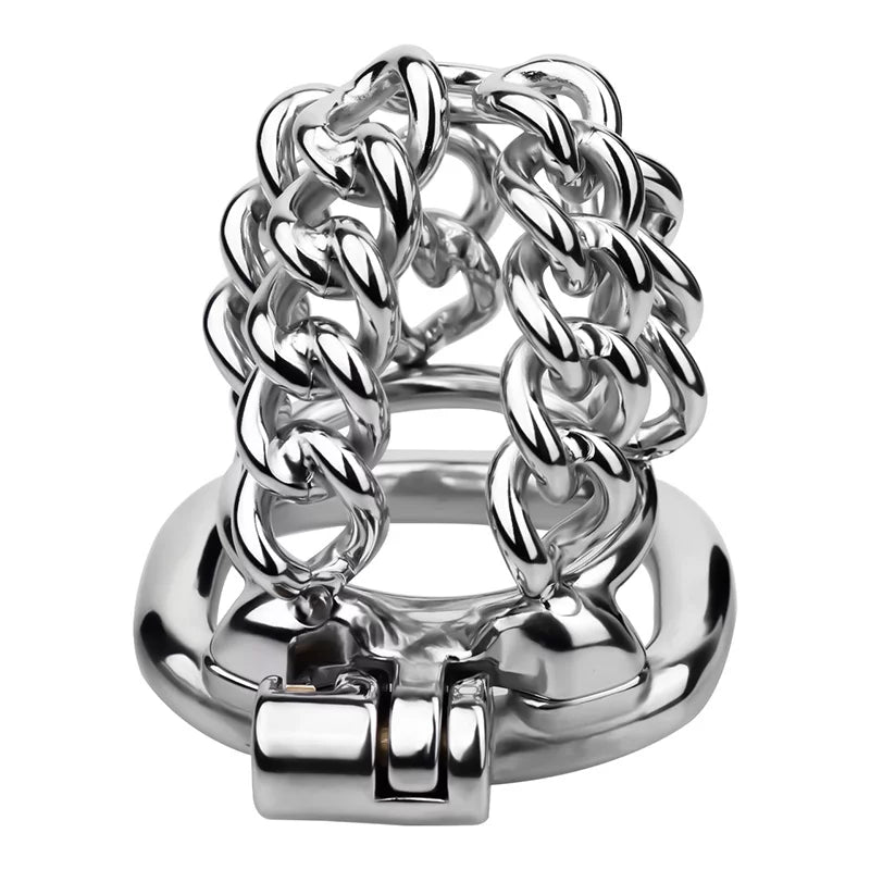 Male Chastity Metal Cock Cage with Thickened Design and Fixed Chain Lock