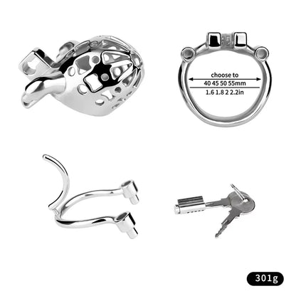Metal Chastity Cage with Dual-Mode PA Ring – Removable Design for Two Unique Sensations