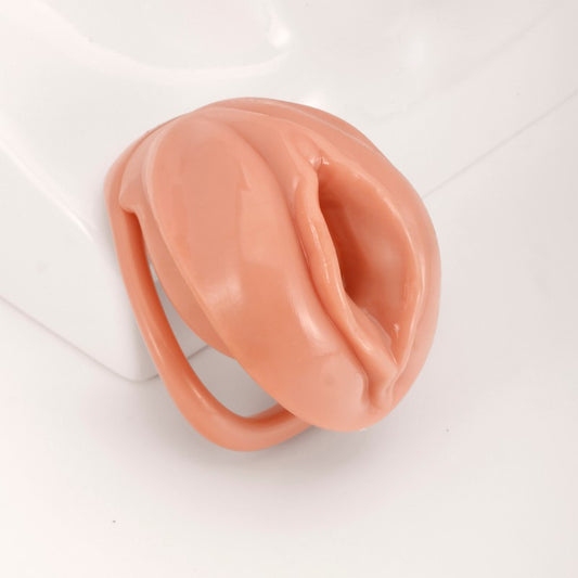 Sissy Chastity Cage – Small Silicone Faux Labia Design