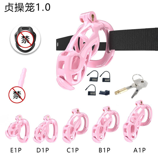 3D Printed Male Chastity Cage with Lock & 5 Rings – Resin Virginity Device with Strap for Men
