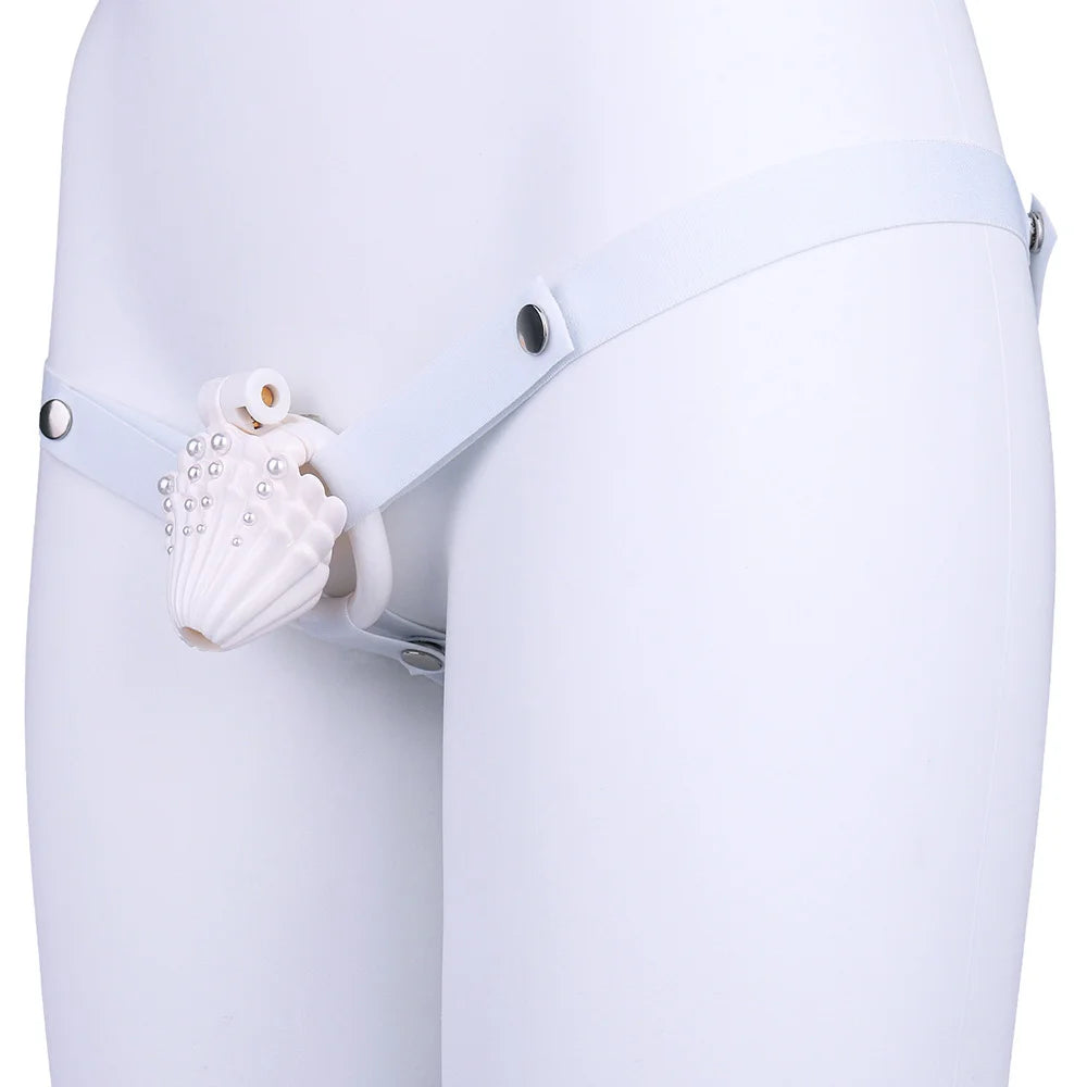 Pink Shell Chastity Cage – Resin Sissy Chastity Device with Pearl Design | Cute Male Chastity Cage