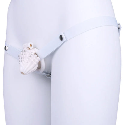 Pink Shell Chastity Cage – Resin Sissy Chastity Device with Pearl Design | Cute Male Chastity Cage