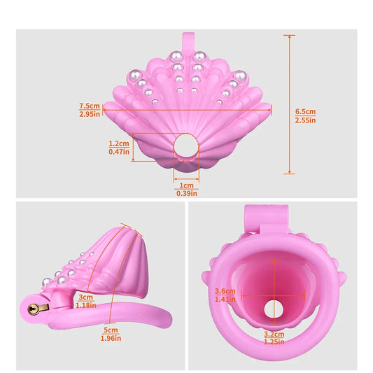 Pink Shell Chastity Cage – Resin Sissy Chastity Device with Pearl Design | Cute Male Chastity Cage