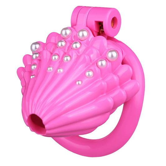 Pink Shell Chastity Cage – Resin Sissy Chastity Device with Pearl Design | Cute Male Chastity Cage